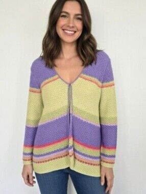 First Issue By Liz Claiborne Pastel Striped Knit Cardigan Sweater Size L